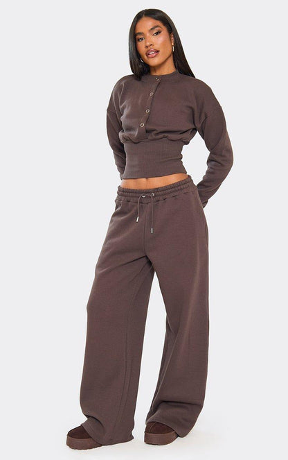 Damen Cropped Sweatshirt und Trainingshose Set Bequem Norvielle