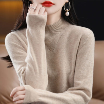 Damen Pullover Feinripp mit hohem Kragen Elegantes Design