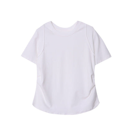Damen Rundhalsshirt Baumwolle Modisch Weiß