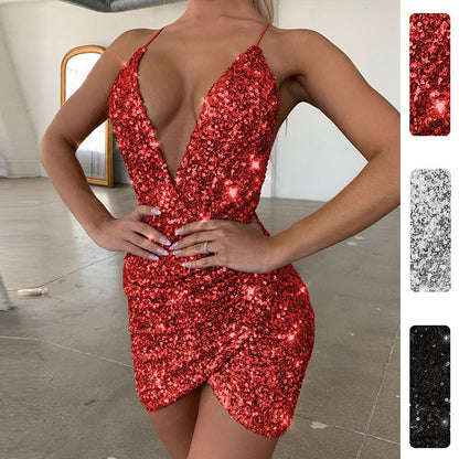 Damen Partykleid V-Ausschnitt Paillettenbesatz Norvielle - Norvielle