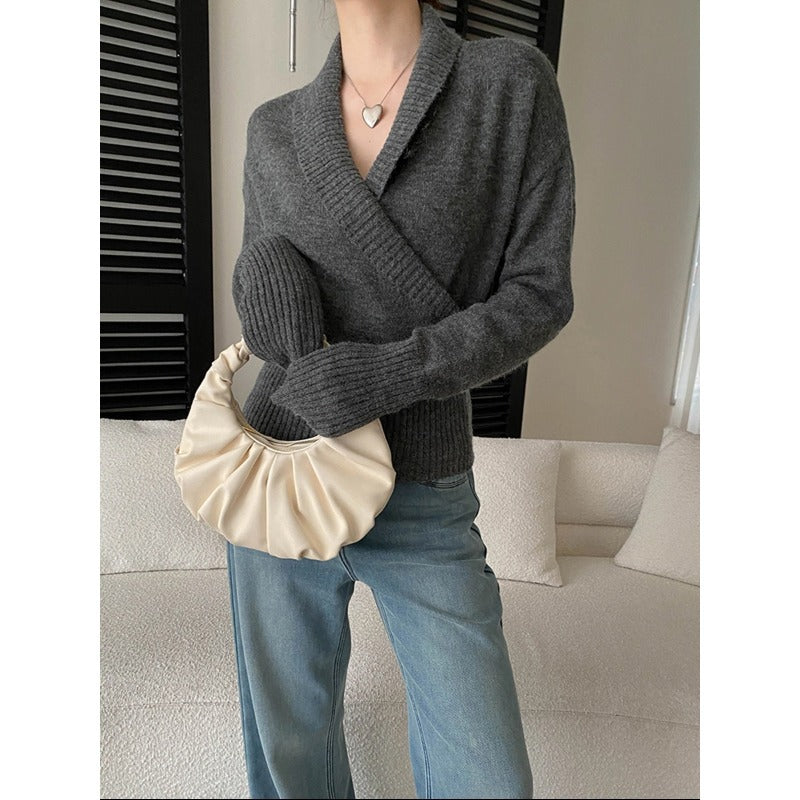 Damen Wickelpullover Breiter Rippbund Norvielle - Norvielle