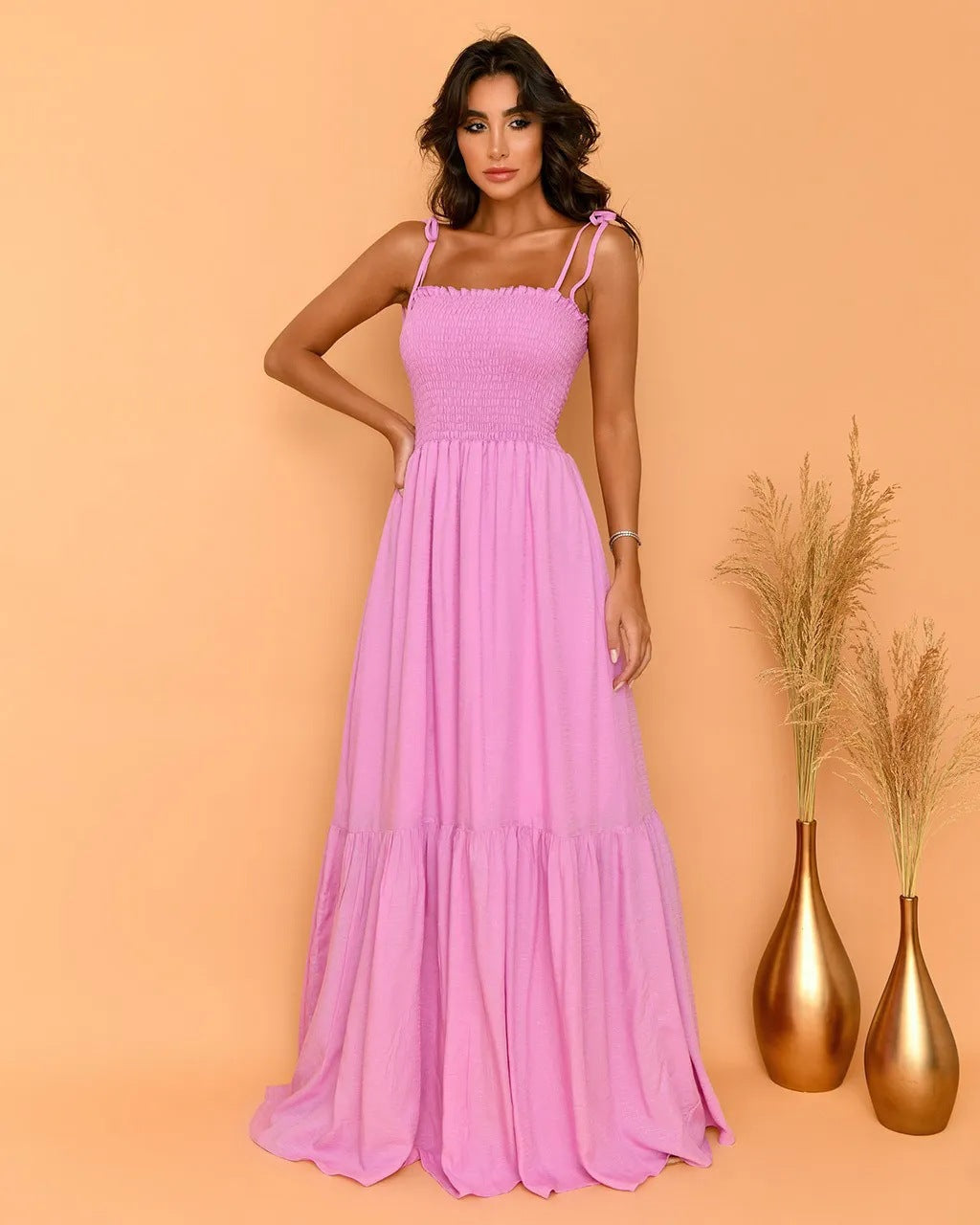 Damen Maxikleid Elastisch Verspieltes Bindeband Norvielle