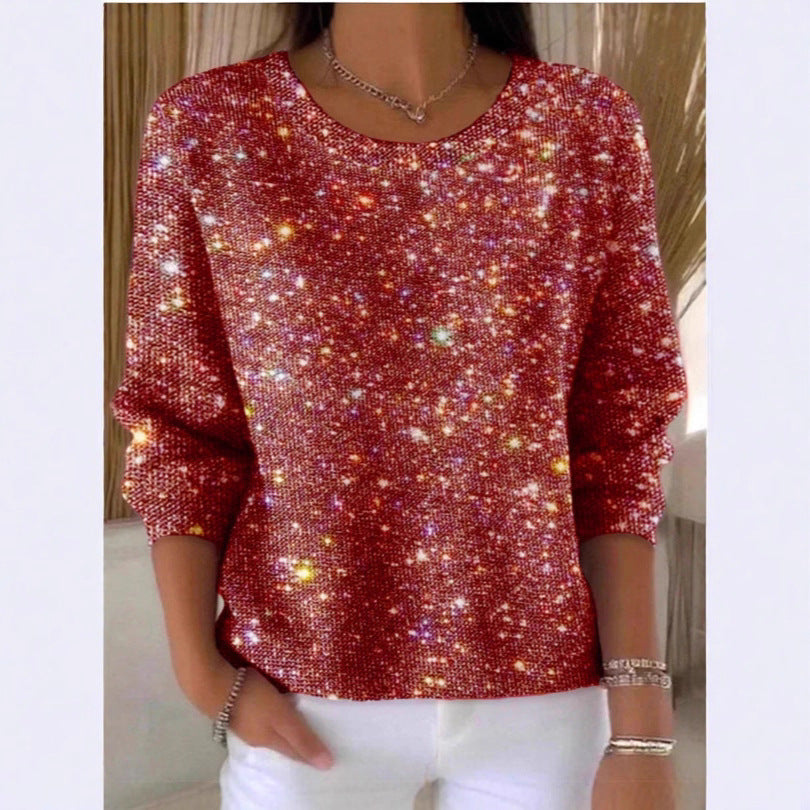 Damen Glitzerpullover Rundhals Lässig Norvielle