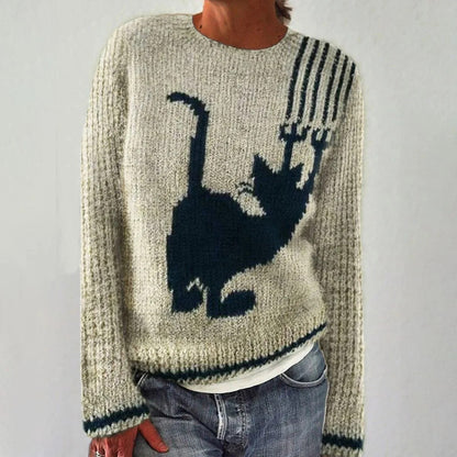 Damen Pullover Fuchs-Motiv Streifen Ärmel Norvielle - Norvielle
