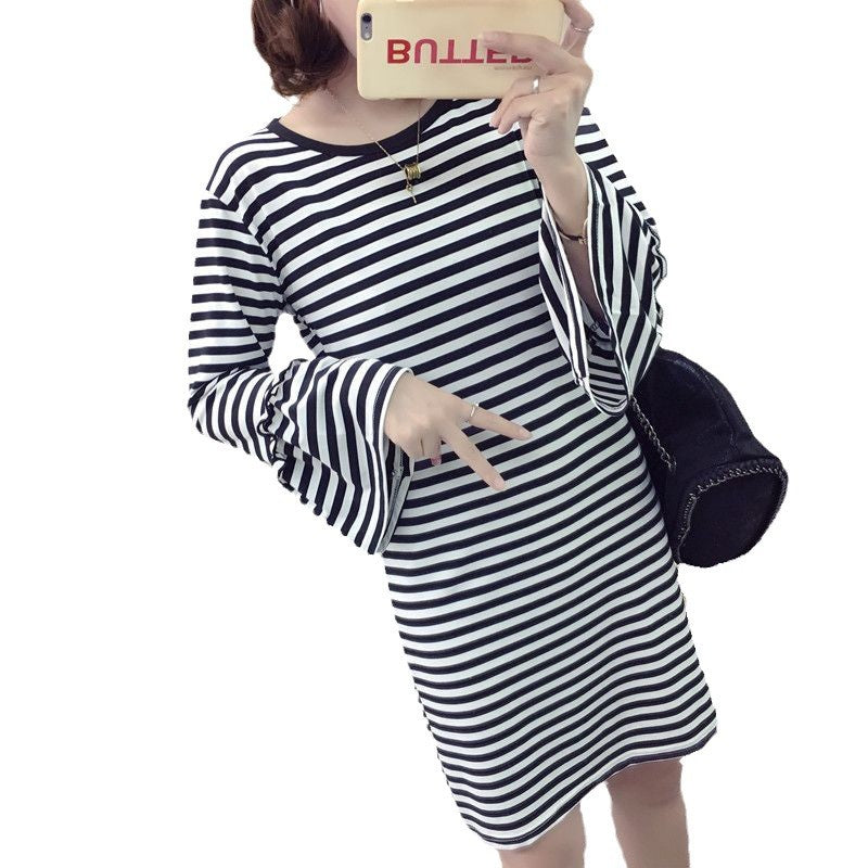 Damen Minikleid Gestreift Voluminöse Ärmel Norvielle