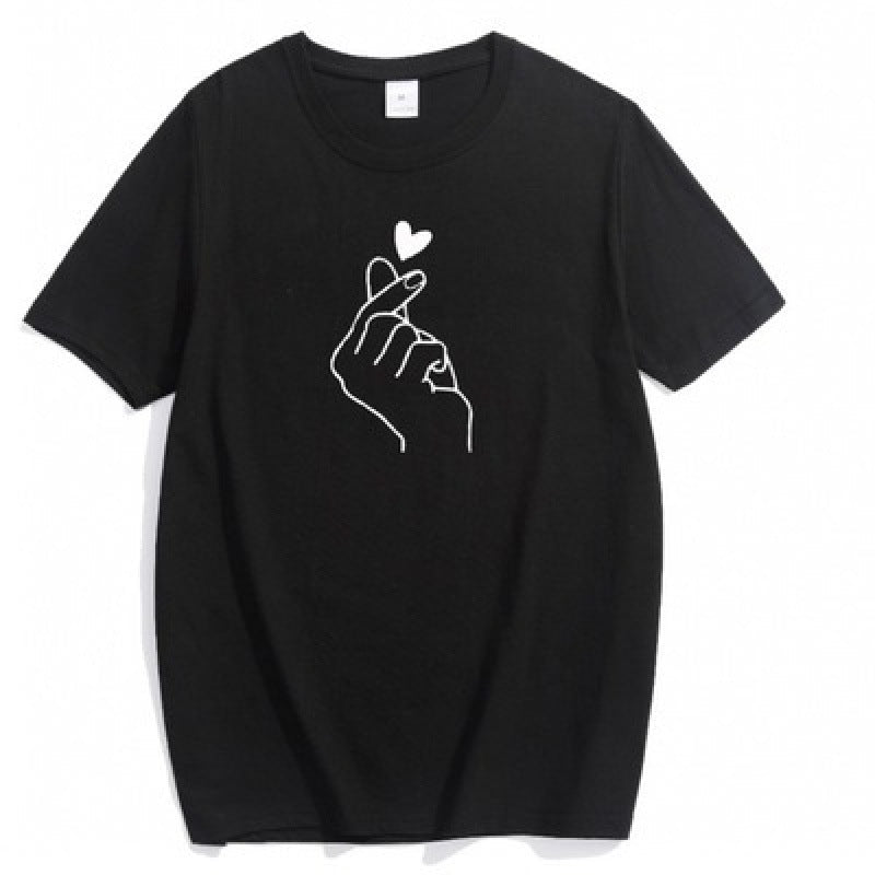 Damen T-Shirt Kreatives Herzmotiv Locker Passform Weiß Norvielle
