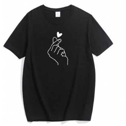 Damen T-Shirt Kreatives Herzmotiv Locker Passform Weiß Norvielle