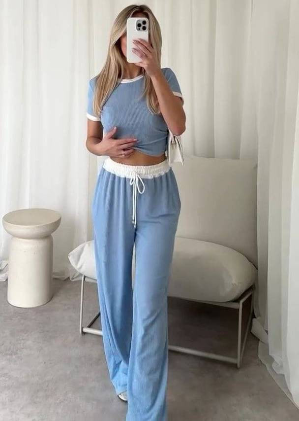 Damen Loungewear-Set Cropped Oberteil Weite Hose Norvielle