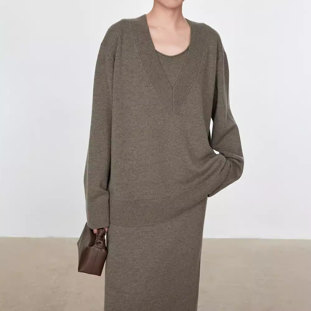 Damen Grobstrickpullover V-Ausschnitt Übergroßer Schnitt Norvielle
