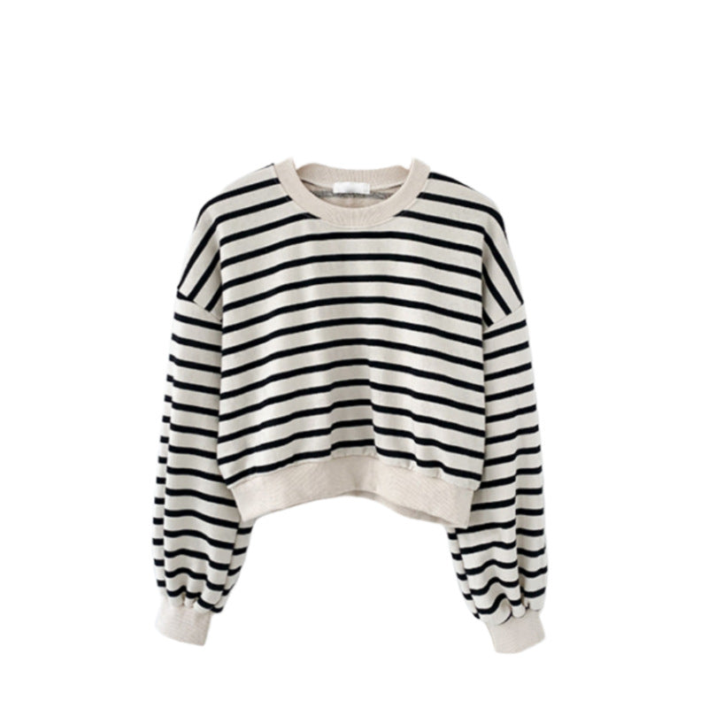 Damen Sweatshirt Streifen Puffärmel Weiß
