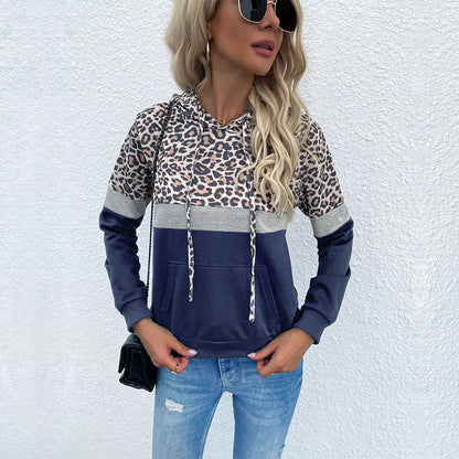 Damen Kapuzenpullover Sportlich Tiermuster Kontrastfarben Norvielle