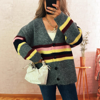 Damen Strickjacke Kuschel Norvielle Streifen