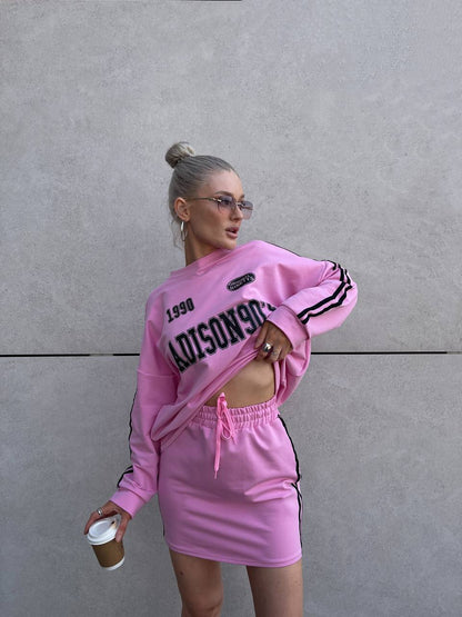 Damen Sportkleid Sweatshirt-Style Kordelzug Länge Langärmlig