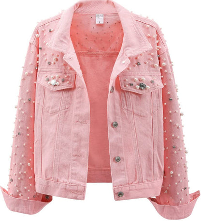 Damen Denimjacke Perlenverzierungen