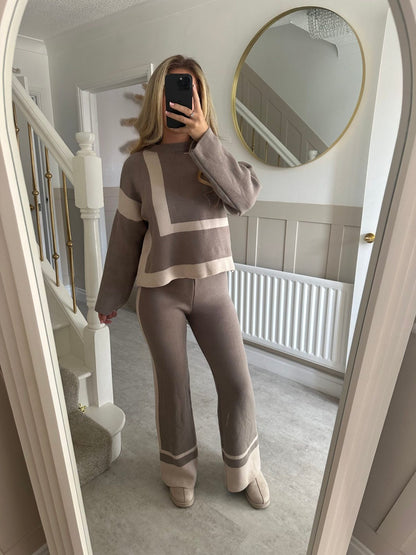 Damen Strick-Loungewear-Set geometrisches Muster Norvielle