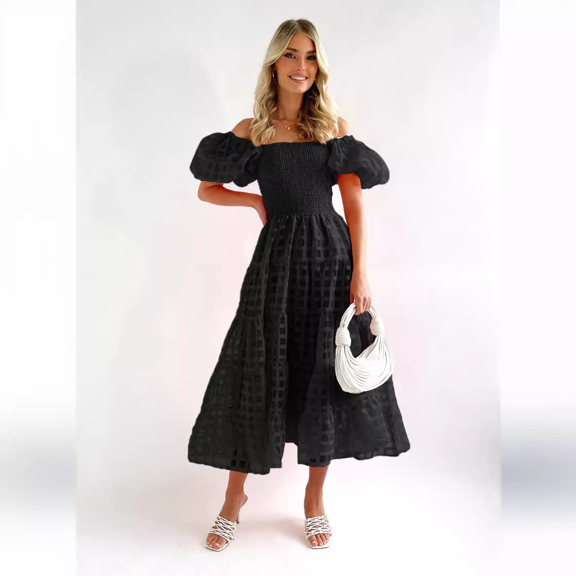 Damen Maxi-Kleid Puffärmel Elastisch Norvielle