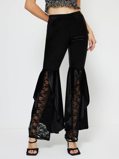 Damen High-Waist Palazzo-Hose Spitze transparent