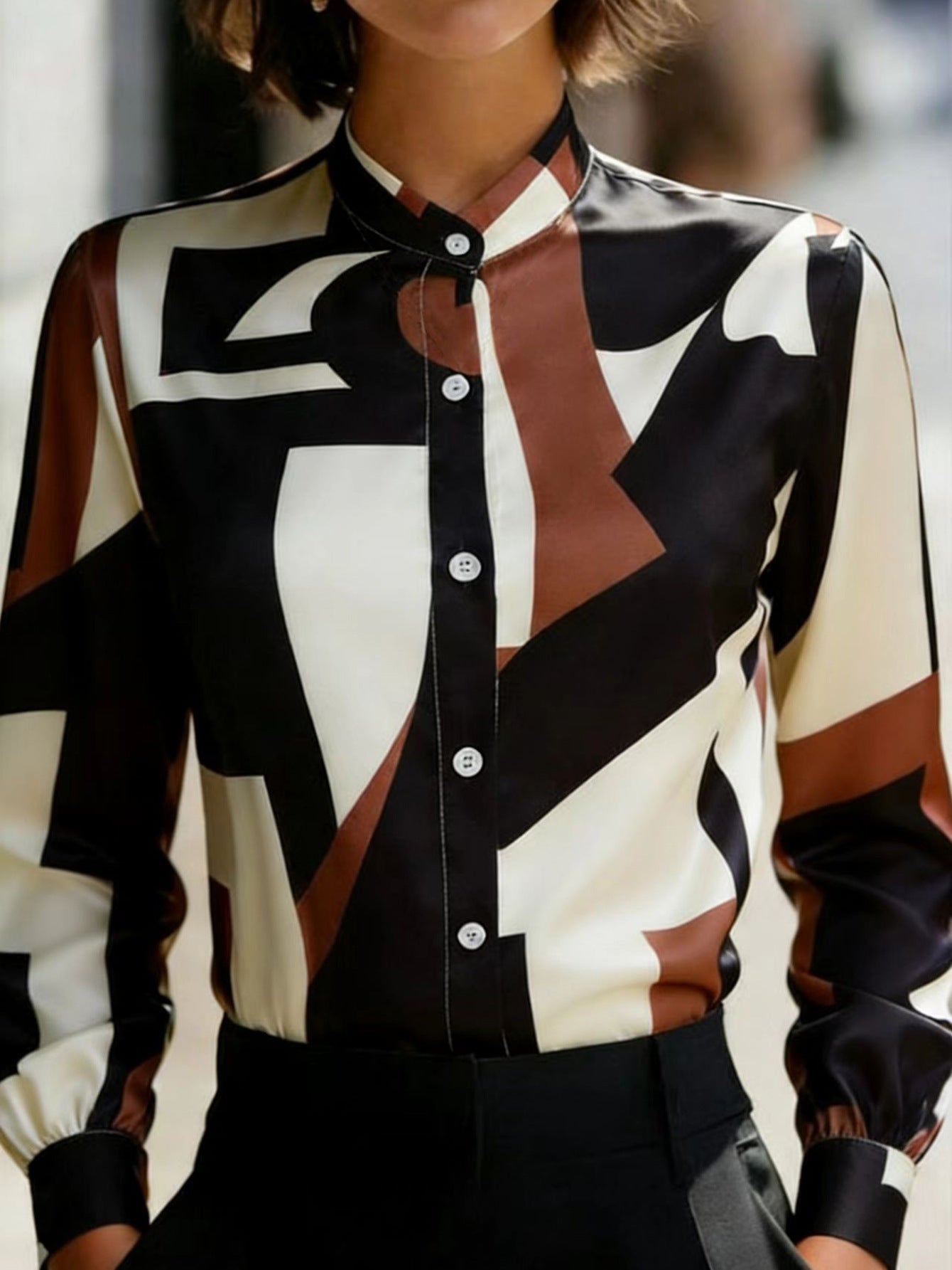 Damen Bluse Geometrischer Druck Feine Baumwolle