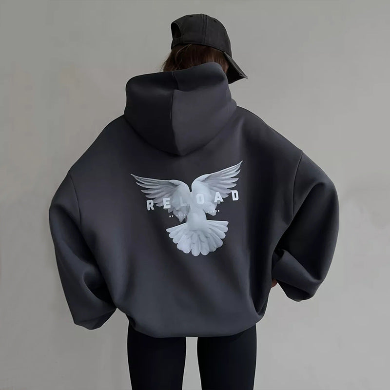 Damen Oversized Kapuzenpullover mit Rückenprint Schwarz - Norvielle