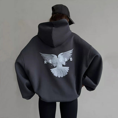 Damen Oversized Kapuzenpullover mit Rückenprint Schwarz - Norvielle