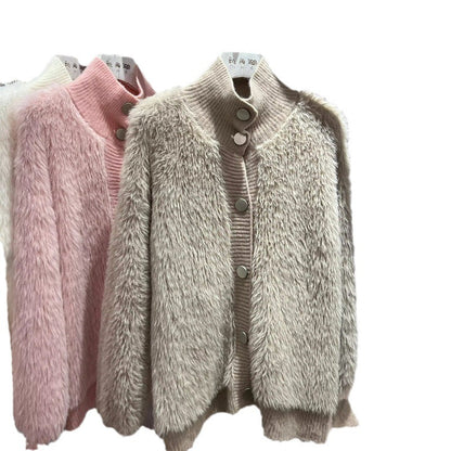 Damen Strickjacke Kuschelig Knopfverschluss Hochkragen Norvielle