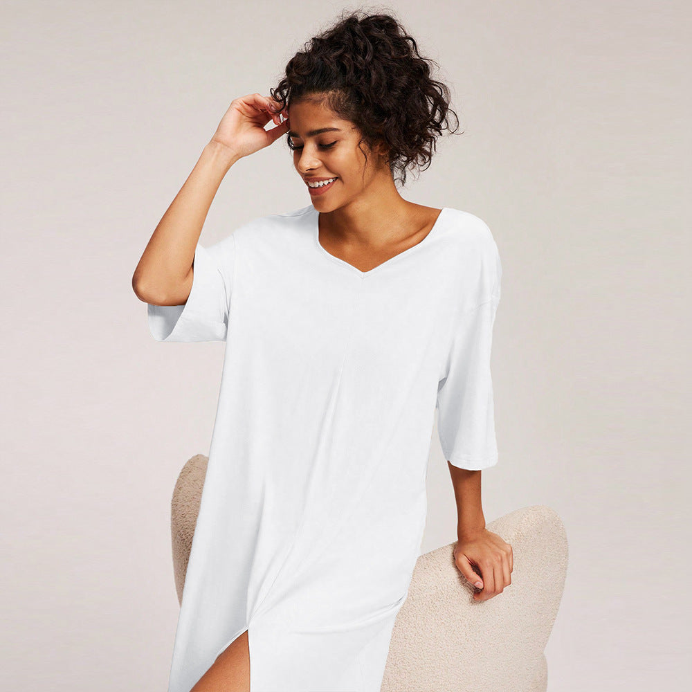 Damen Midikleid V-Ausschnitt Seitenschlitz Norvielle