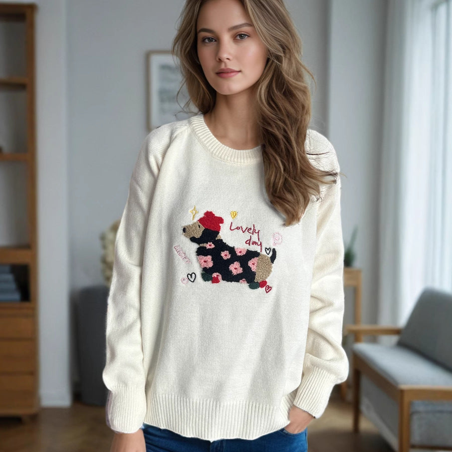 Damen Sweatshirt Tierdesign Blumenstickerei Norvielle - Norvielle