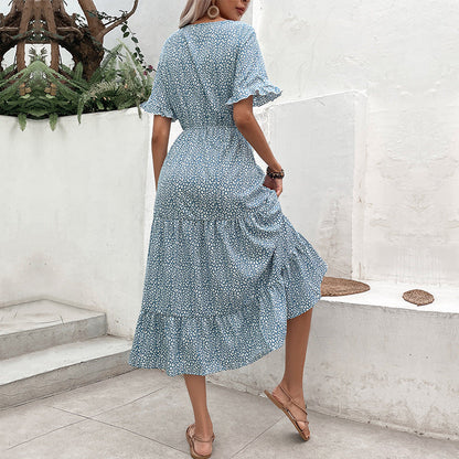 Damen Maxikleid Voluminöser Rock Spitzenakzente Norvielle