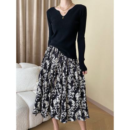 Damen Midirock Florales Muster Faltenwurf