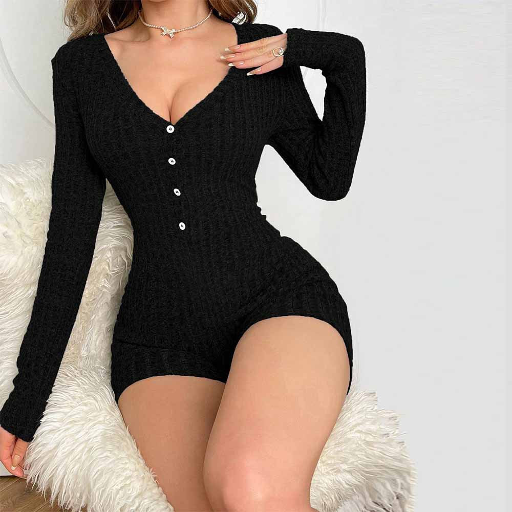 Damen Strickoverall V-Ausschnitt Knopf Norvielle