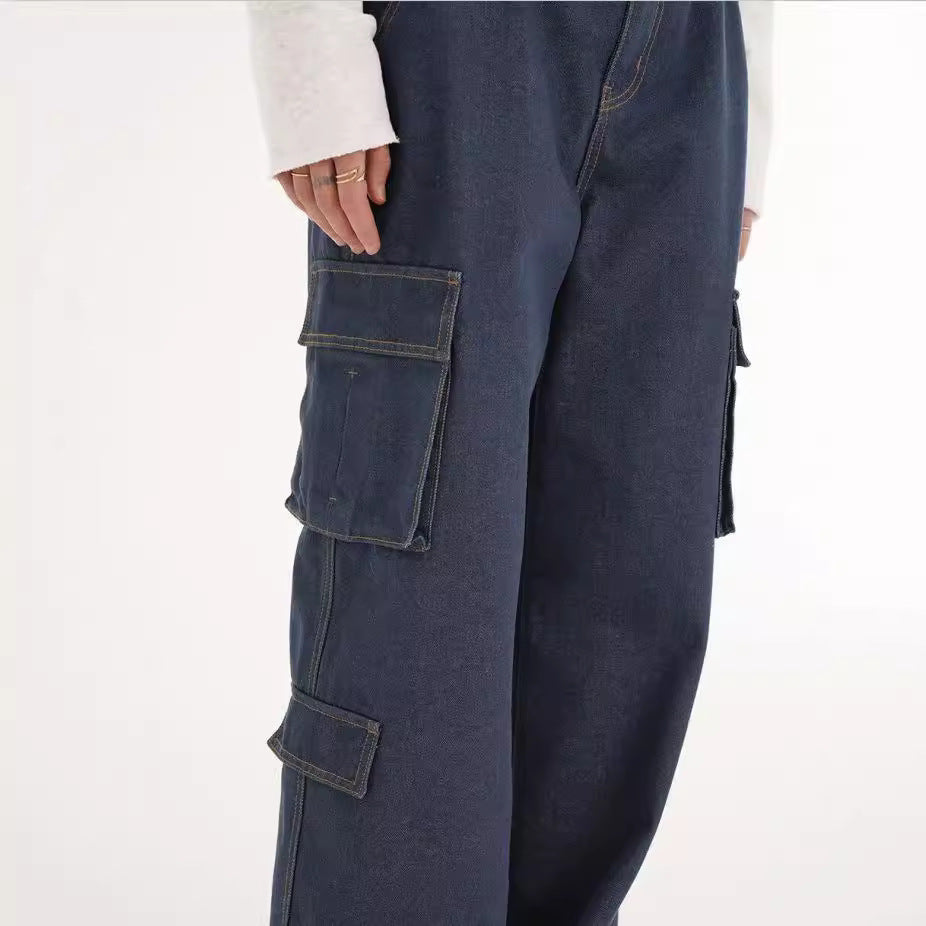 Damen Cargo-Jeans Weites Bein Praktische Taschen Norvielle