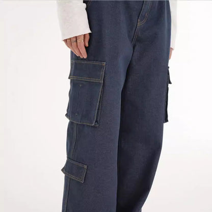 Damen Cargo-Jeans Weites Bein Praktische Taschen Norvielle