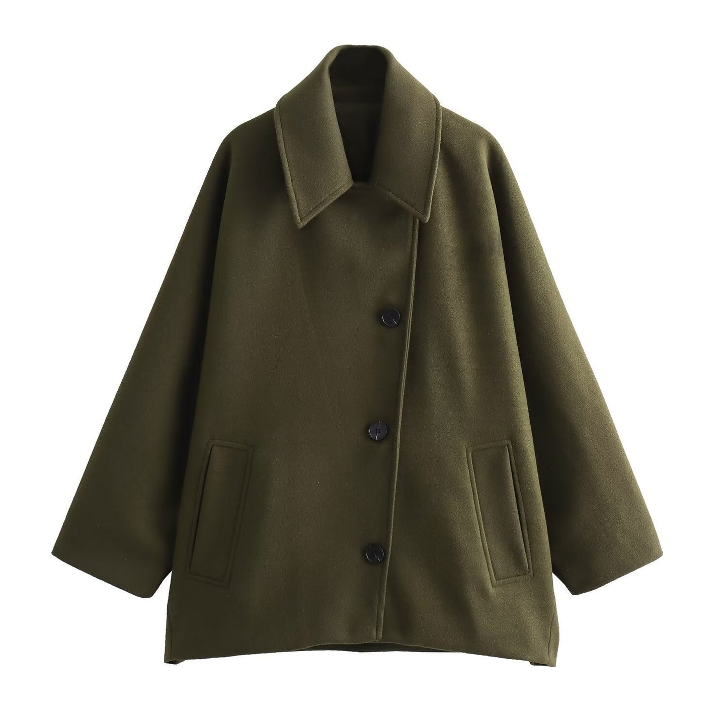 Damen Oversized Mantel Hüftlänge Weiter Revers