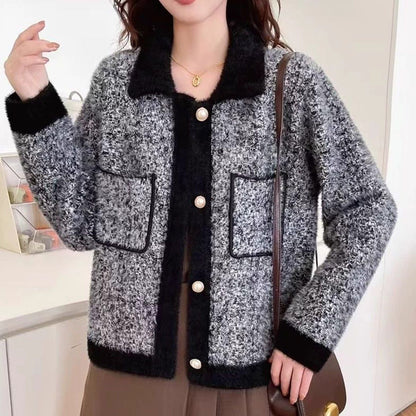 Damen Jacke Kuschelig Kontrasttaschen Norvielle