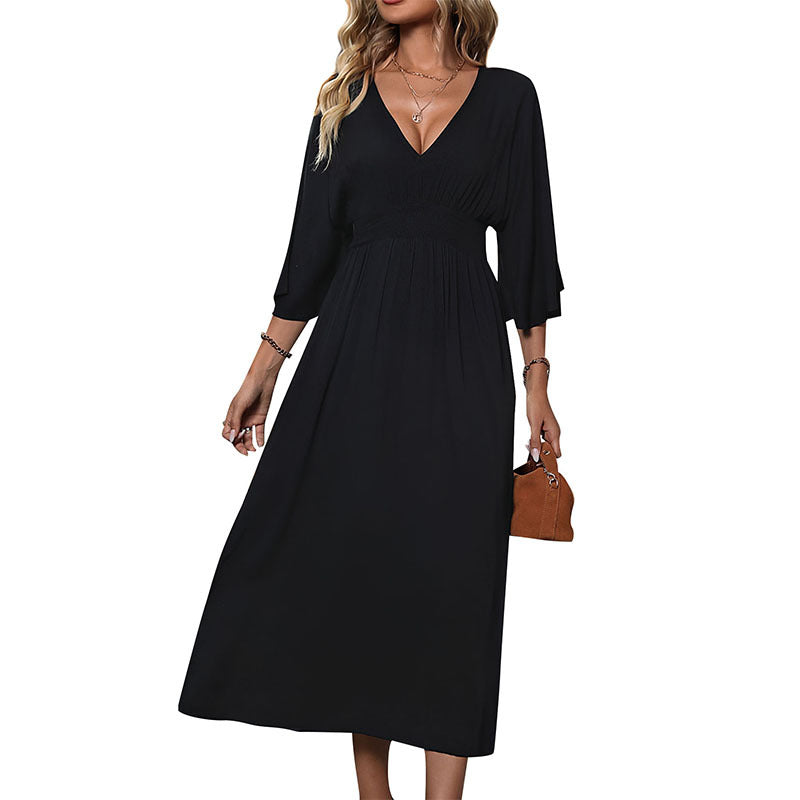 Damen Maxikleid V-Ausschnitt Schwingärmler Norvielle