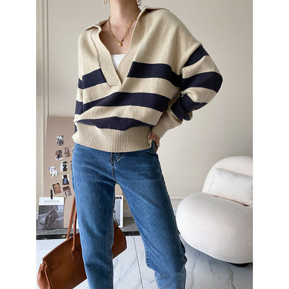 Damen Strickpullover V-Ausschnitt Asymmetrisches Muster Norvielle