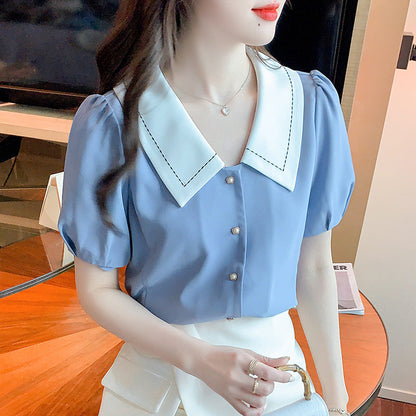 Damen Bluse Großer Kragen Rüschendetails Elegante Bluse