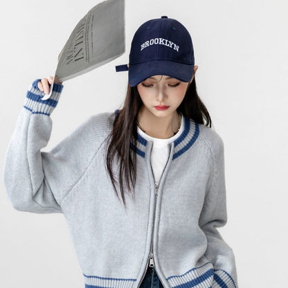 Damen Strickcardigan Sportlich Reißverschluss Gestreift Grün