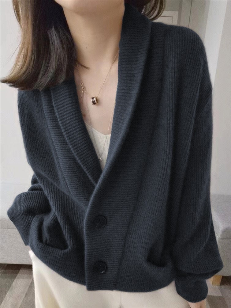 Damen Grobstrickcardigan Klassisch Revers Beige Norvielle