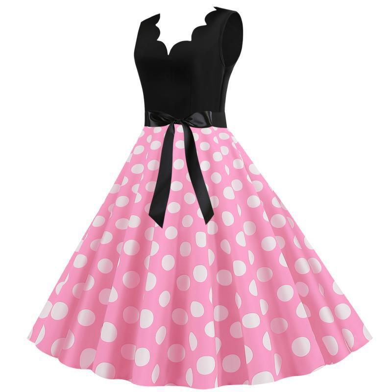 Damen Swingkleid V-Ausschnitt Punktemuster
