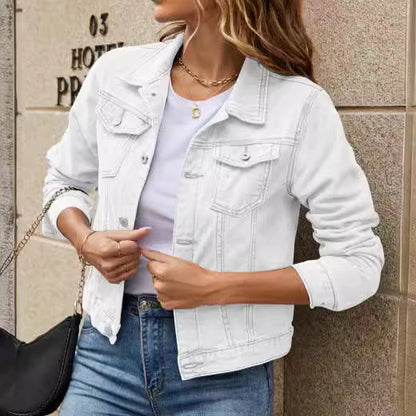 Damen Jeansjacke Klassischer Schnitt Mit Taschen