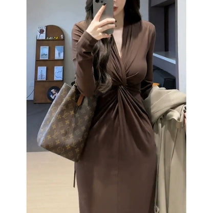 Damen Wickelkleid V-Ausschnitt Faltenwurf Norvielle