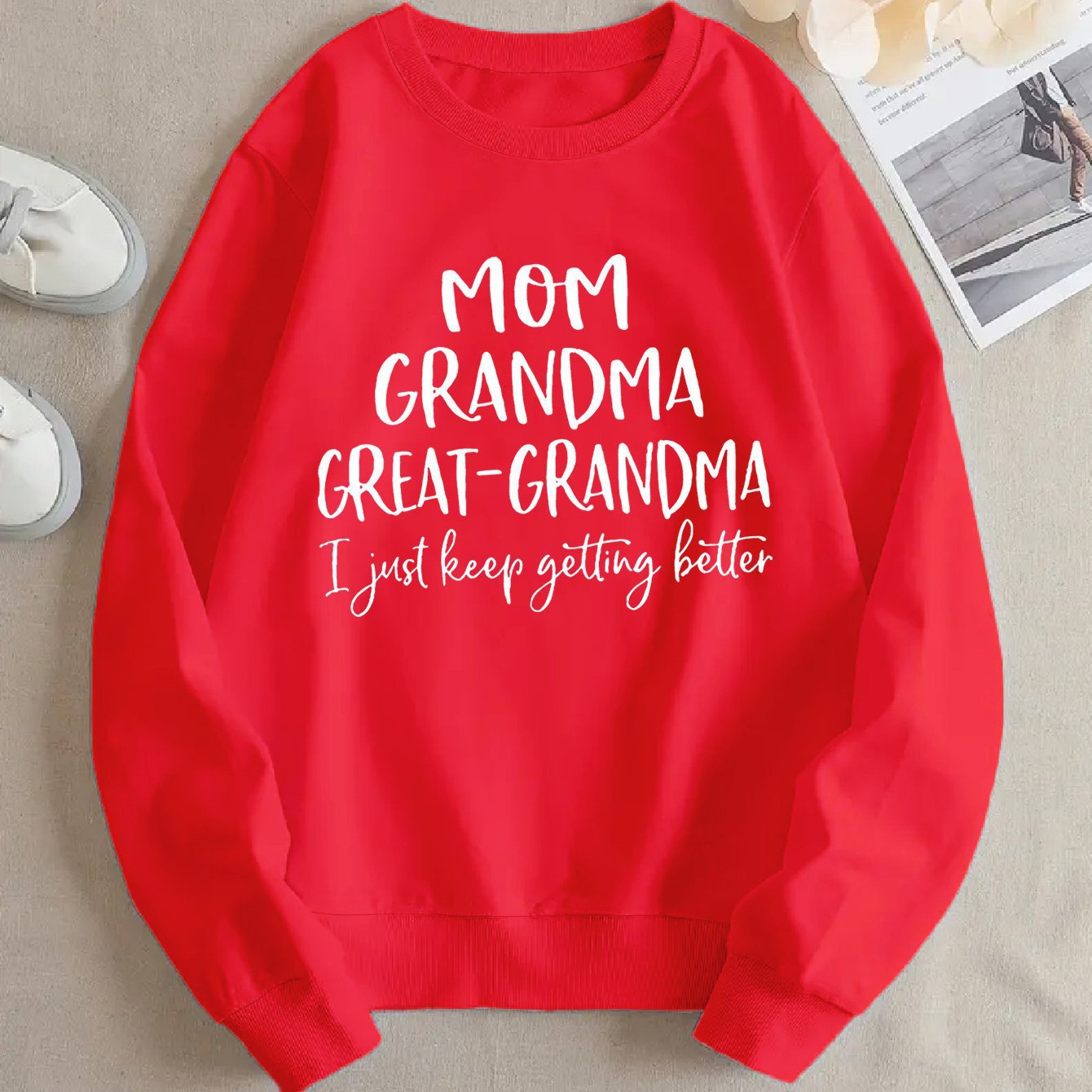 Damen Sweatshirt Kreativer Familienaufdruck Bequem Grün Norvielle