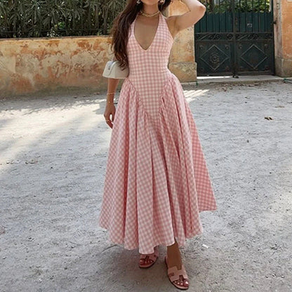 Damen Maxikleid V-Ausschnitt Tellerrock Norvielle