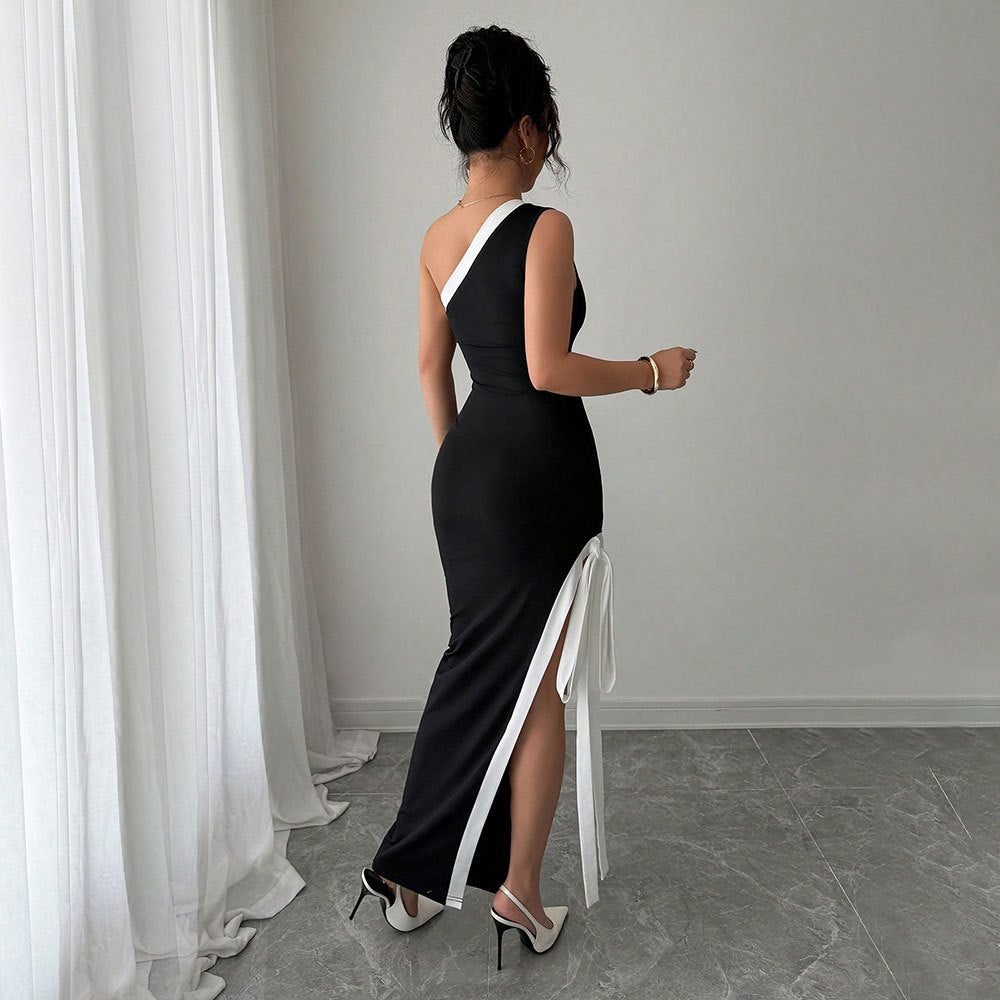 Damen Abendkleid Bodycon Asymmetrischer Ausschnitt