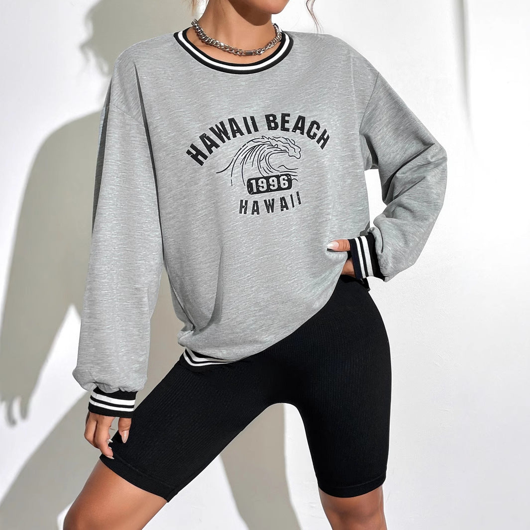 Damen Sweatshirt Hawaii-Motiv Überschnittene Ärmel Norvielle