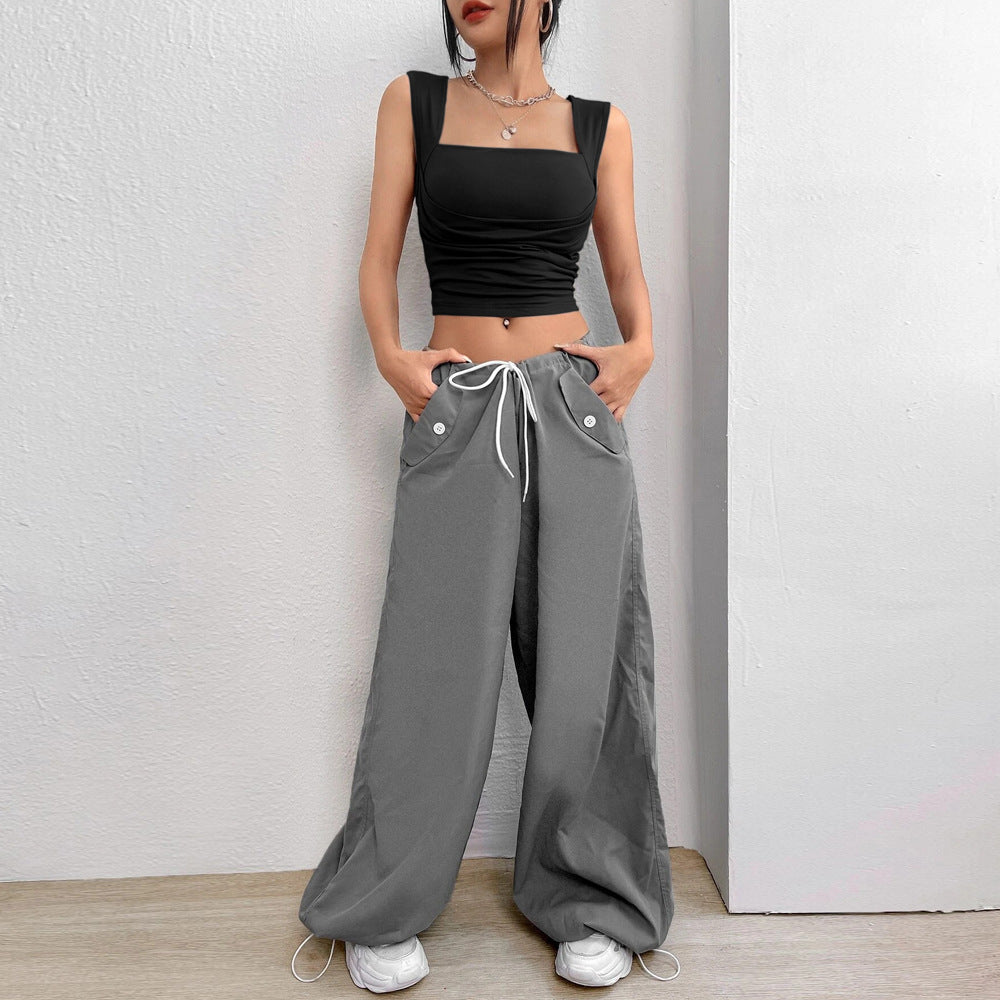 Damen Cropped Tanktop Raffiniert Rundhals Quadratisch Weiß