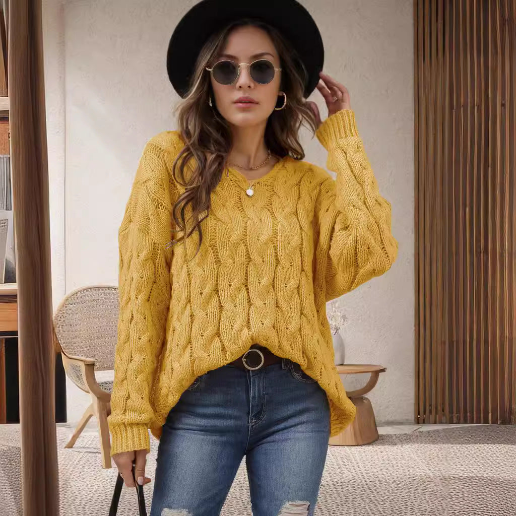 Damen Grobstrickpullover Romantisch Zopfmuster Weit Norvielle - Norvielle