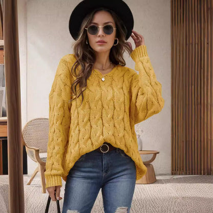 Damen Grobstrickpullover Romantisch Zopfmuster Weit Norvielle - Norvielle