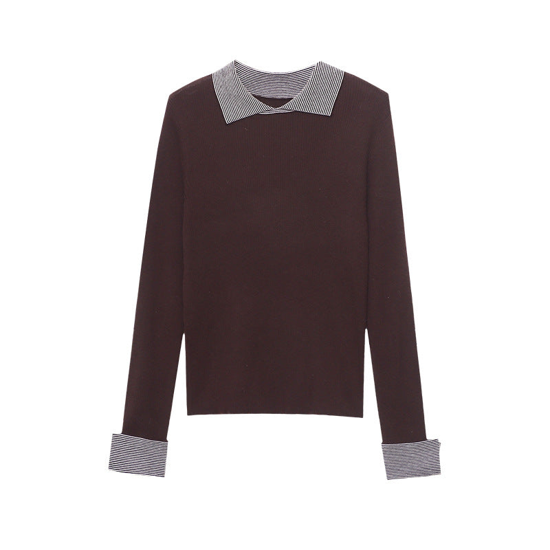 Damen Pullover Gestreift Klassischer Kragen Rippstruktur Norvielle